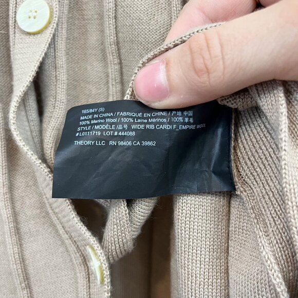 Theory Wide Rib Duster Cardigan Sweater Merino Wool Tan Brown - Size Small - Picture 5 of 8